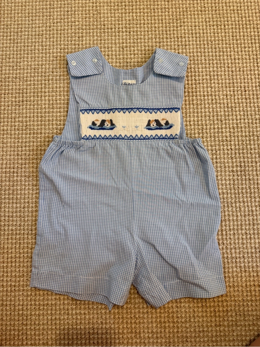 Blue Smocked Shortall for Kids with dog embroidery